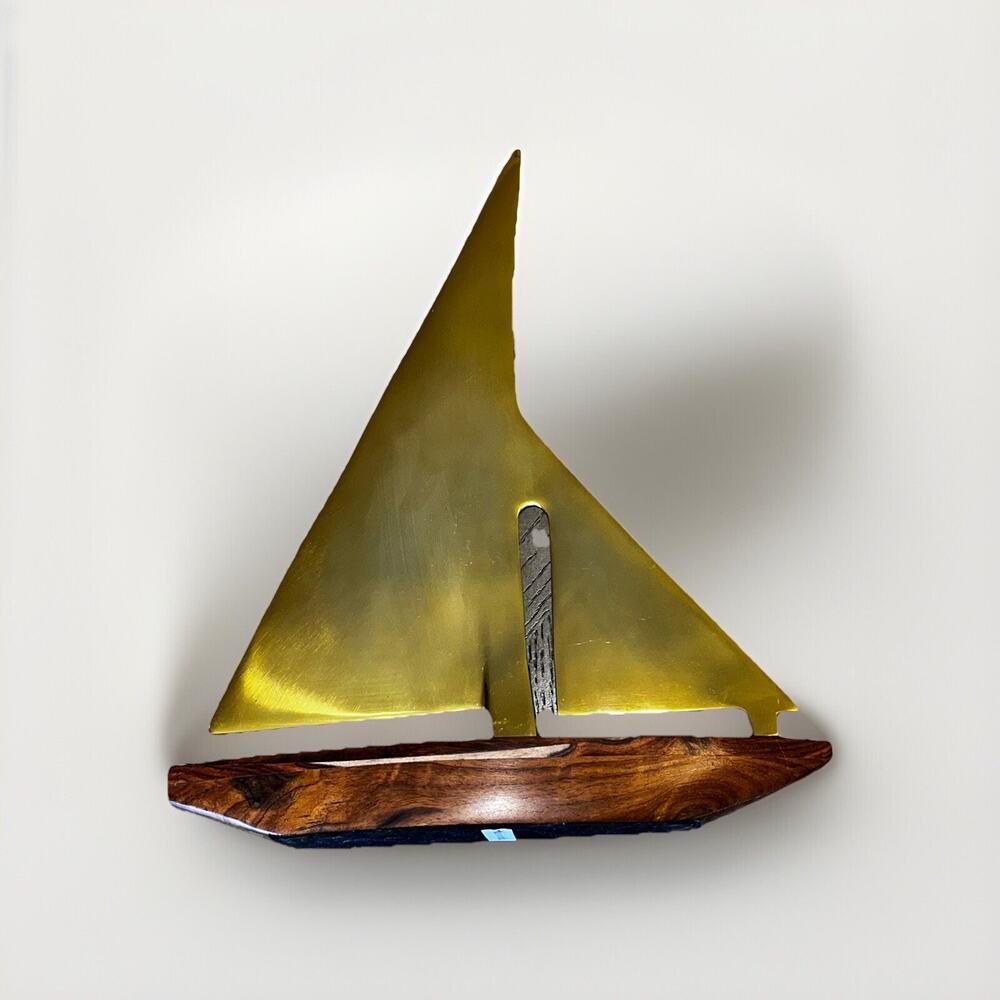 Vintage Brass Wood Sailboat 15x12 Tall Nautical Maritime